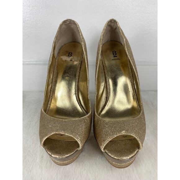 Bakers Gold Glitter Fabric Platform Pumps Size 7 - Picture 2 of 7